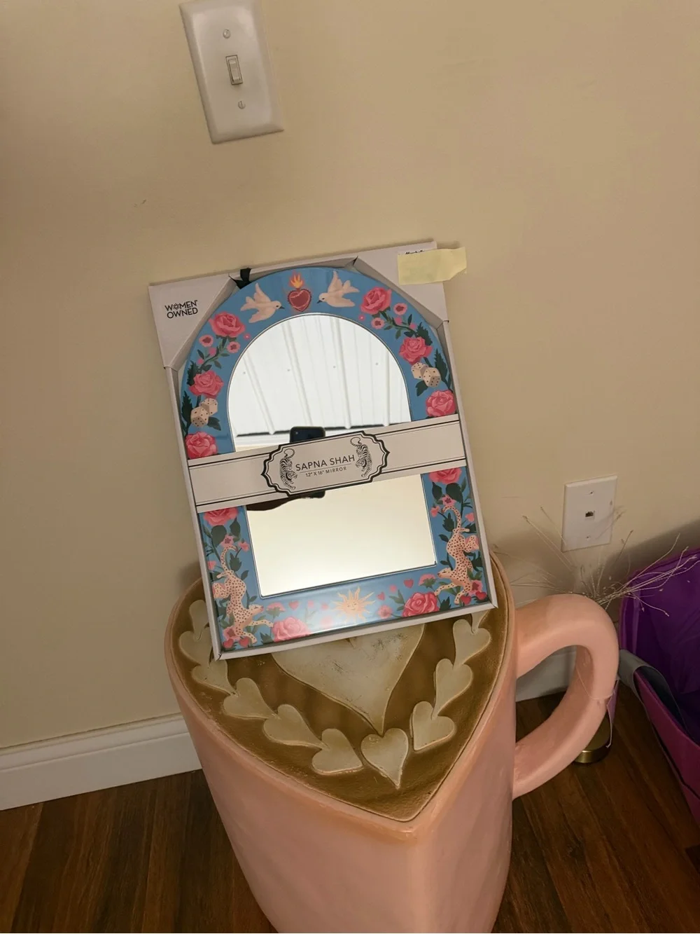 Sapna Shah Wall Mirror with Roses, Sun, Dice & Cheetah